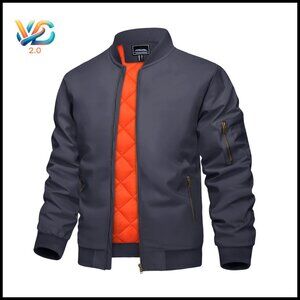 Men's Bomber Jacket Windbreaker Full Zip Quilted Polyester Winter Coat
